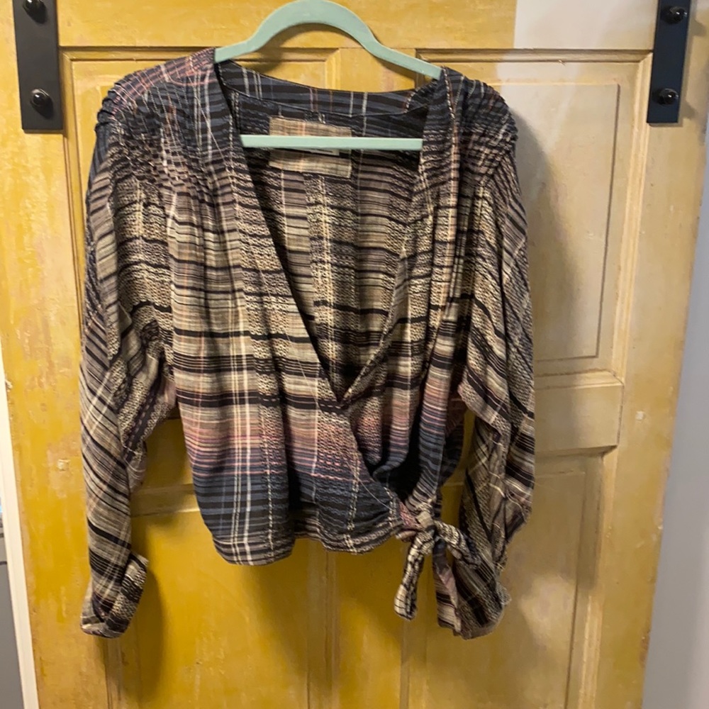 Free people wrap front long sleeved top/blouse.